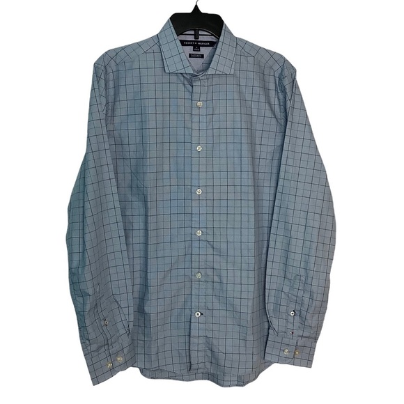 Tommy Hilfiger M Medium 38 - 40 Button Front Shirt Plaid Square Blue Casual NWOT - Picture 2 of 8